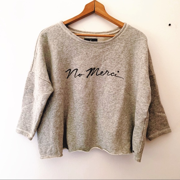 American Eagle Outfitters Tops - French Oversized Cropped Graphic Gray Sweatshirt